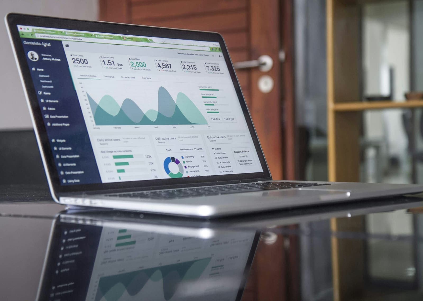 Analytics dashboard showing revenue trends and customer segments